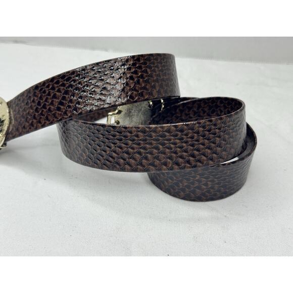 Vintage Gold-Tone Sand Dollar BUCKLE Adjustable Brown Snakeskin Belt ONE SIZE main image 7